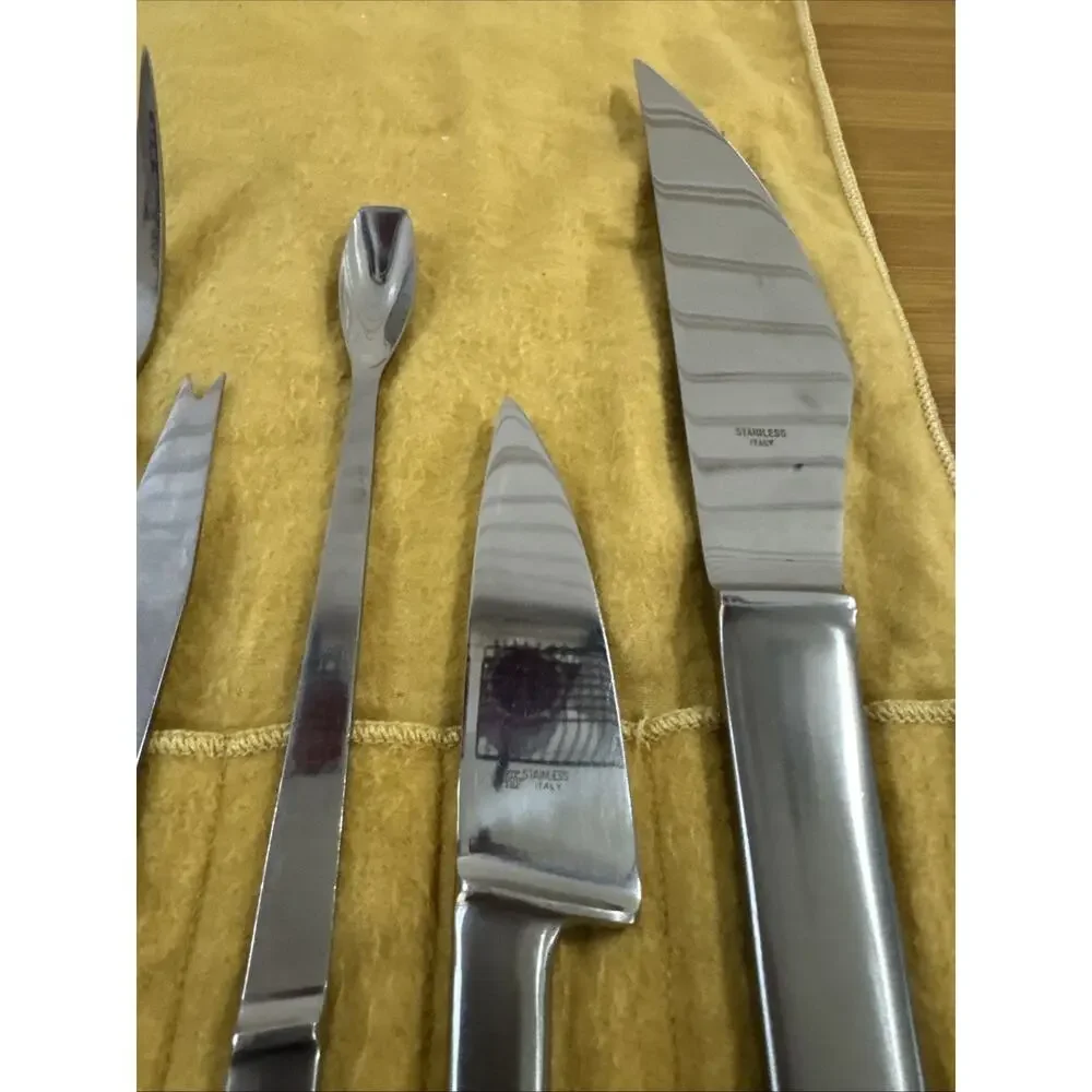 Vintage Arthur Salm Capri Italy Stainless Steel 9pc Carving Serving Set & Roll